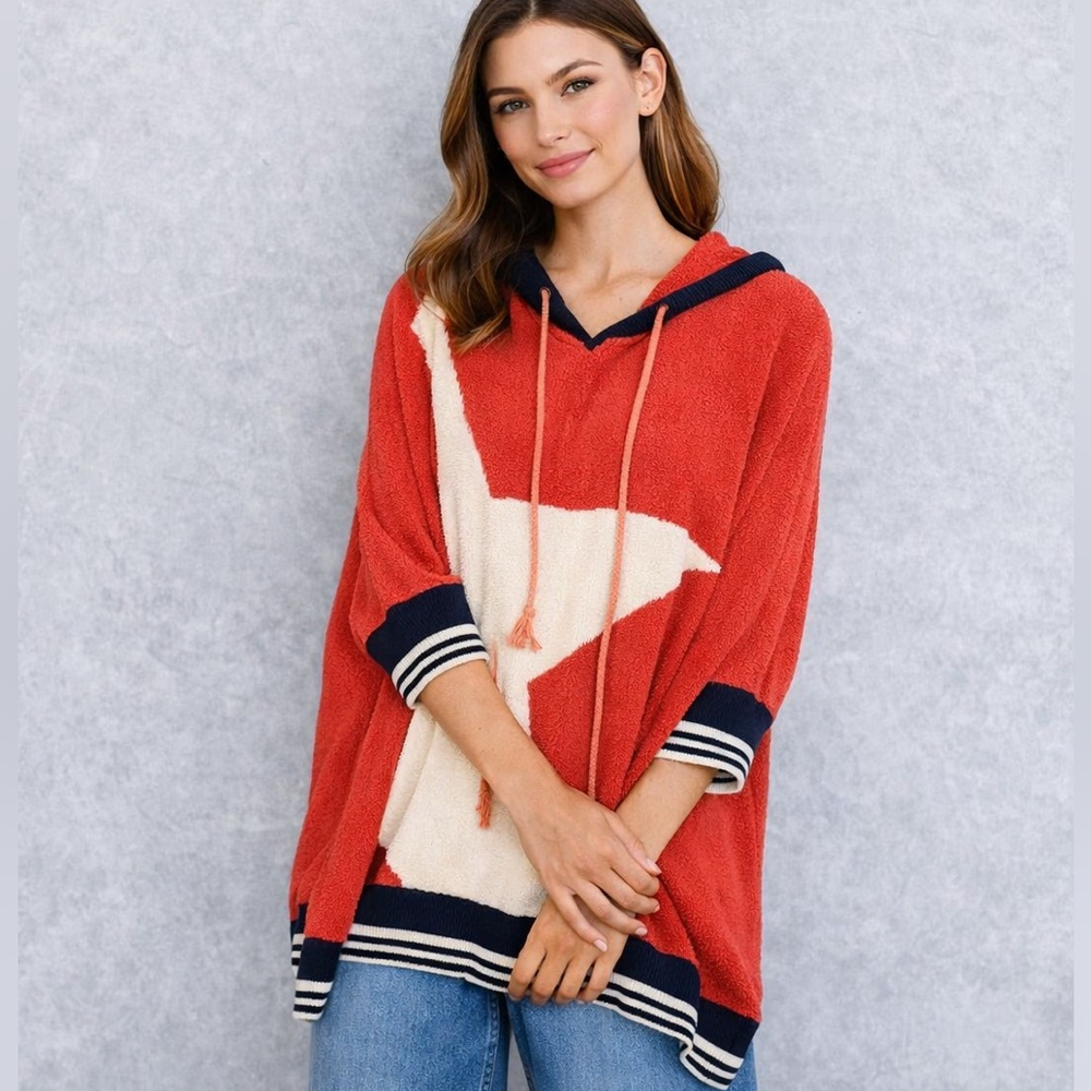 Free People Star‎ Hoodie Poncho Oversized Boho Coastal Cowgirl Sweater M/L
